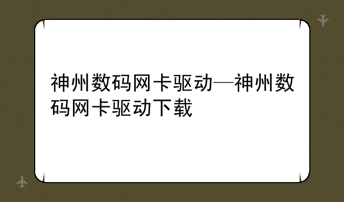 神州数码网卡驱动—神州数码网卡驱动下载